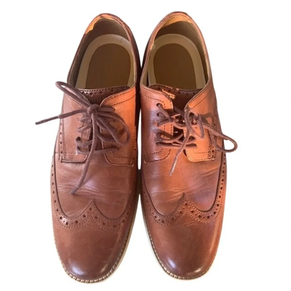 Cole Haan OriginalGrand Wingtip Oxford Leather Brown Ivory Men's Dress Shoes 9.5